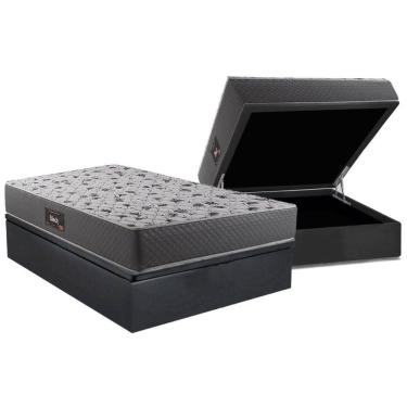 Imagem de Cama Box Baú Casal: Colchão Ortopédico Herval D28 / AG65 Black + Base CRC Suede Gray (138x188)