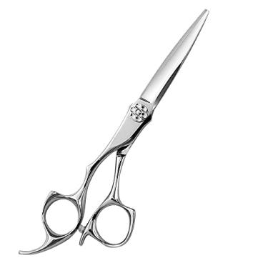 Imagem de AOLANDUO Tesoura de cabelo canhoto de 15 cm - Tesoura de corte de cabelo feita à mão em aço VG10 de alta qualidade - borda navalhada/design offset/Pro ergonômica para estilistas de salão esteticistas