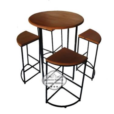 Imagem de Conjunto de Mesa e 4 Banquetas Pizza em Madeira de Demolição e Ferro S