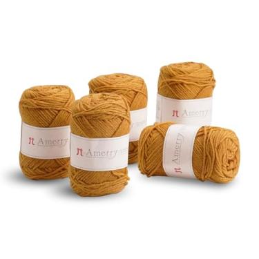 Imagem de Conjunto de 5 novelos Hamanaka Amerry, peso médio, 70% lã merino da Nova Zelândia, 30% mistura acrílica, fio macio e fácil de tricotar para tricô e crochê, feito no Japão (Col. 41)
