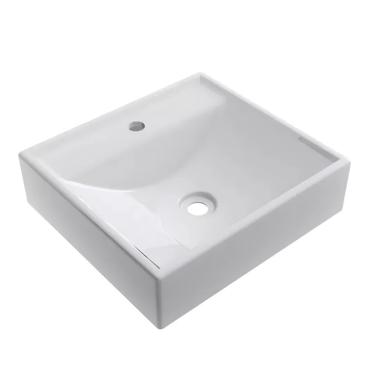 Imagem de Cuba Pia de Apoio Branca Retangular para Banheiro Lavabo 40x37cm com Furos