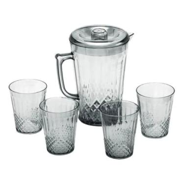 Imagem de Conjunto de Jarra e Copos em Acrílico, 2L e 270ml, 5 Peças, Transparente