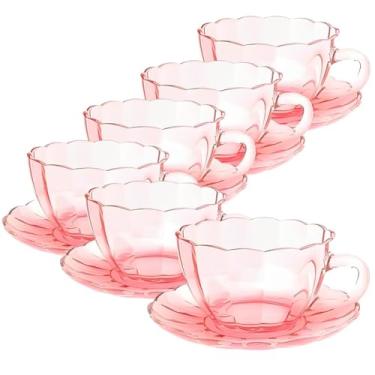 Imagem de Conjunto de Xícaras de Vidro para Chá Rosa 240 ml - 12 Peças