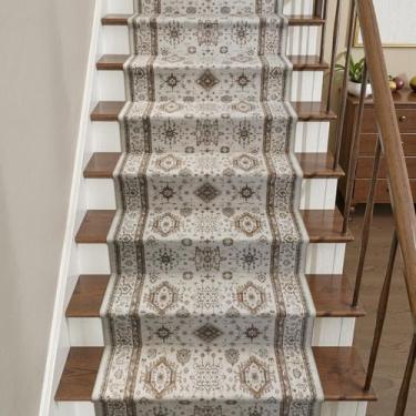 Imagem de Passos de escada para degraus de madeira antiderrapante tapete de escada tapete de escada interior tapetes para crianças e cães, tapete 100% poliéster degraus de escada descascar e colar corredores