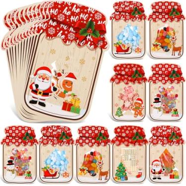 Imagem de Honeydak Kit de 100 cartões de pote de pedreiro com 100 sacos transparentes e 100 tiras adesivas, sacolas de brindes DIY, suprimentos de lembrancinhas de festa, troca de presentes, prêmios de férias