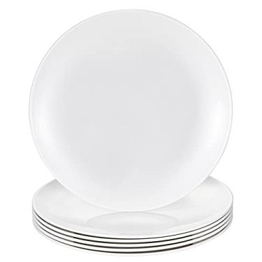Imagem de HSDT Pratos de restaurante de melamina brancos 28 cm de largura lateral plana fundo fundo redondo pratos de jantar pratos de salada almoço durável e fácil de limpar conjunto de 6, PYW-11-06