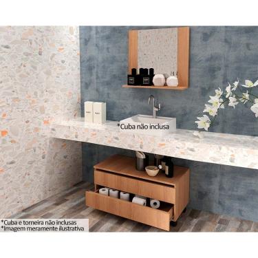 Imagem de Armário c/ Balcão Banheiro Rodizios BN3603 s/ Cuba 80cm e Espelho BN3610 Amêndoa - Tecno Mobili