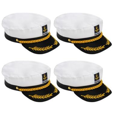 Imagem de Chapéu de fantasia Mezchi Yacht Captain White, pacote com 4 unidades p