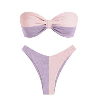 Imagem de Biquíni ZAFUL, roupa de banho feminina sem alças com nervuras e corte 