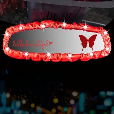 Imagem de Dotesy 3 peças de capa de espelho retrovisor brilhante, protetor de espelho retrovisor automático de couro PU elástico com acessórios internos de carro borboleta universal para carro, SUV, van