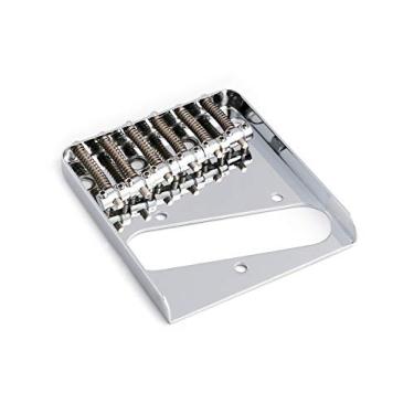 Imagem de Metallor Ponte de guitarra vintage com 6 selas, corda através do corpo e ponte de carregamento superior para peças de guitarra elétrica Tele Telecaster estilo substituição cromada.