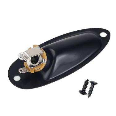 Imagem de Banworks Placa de tomada de saída de metal 6,35 mm (1/10.2 cm) tomada de entrada estilo barco para Stratocaster Strat ST acessórios de peças de guitarra elétrica JT/CK-03 preto