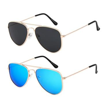 Imagem de Yogo Vision Óculos de sol aviador polarizados para crianças, meninas, meninos, óculos de sol clássicos (pacote com 2)