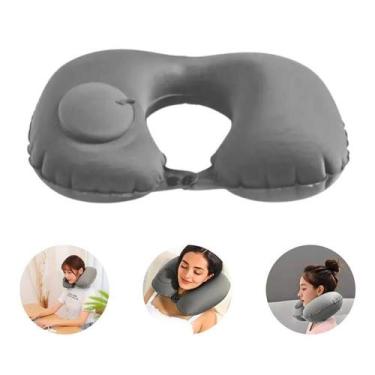 Imagem de Almofada Inflável Cinza Confortável Design Ergonômico Travesseiro Viag