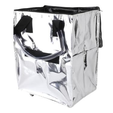 Imagem de Luqeeg Sacola de Compras Reutilizável com Rodas, à Prova d'Água Carrinho de Compras, Grande Capacidade Multifuncional Portátil Dobrável Sacola com Rodinhas com Rodinhas (Prata)