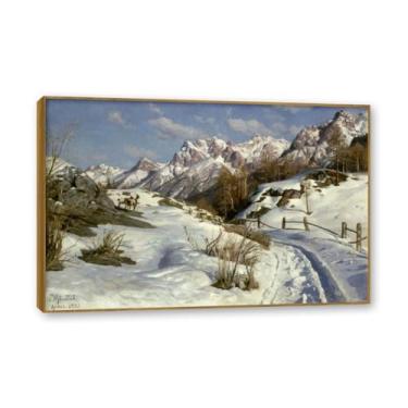 Imagem de NHLDZYH Moldura externa de teca. Famosas pinturas a óleo (paisagem 09) por Peder Mork Monsted, reprodução impressa em tela, arte de cenário para decoração de sala de estar. 70 x 105 cm - 27,6 x 41,4