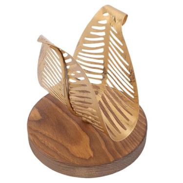 Imagem de TOPINCN Porta-Guardanapo Com Base de Madeira, Porta-Tecido Em Forma de Folha Metal Standing Guardanapo Dispenser para Armazenamento de Papel, Dispensador Autônomo de Tecido para Cozinha