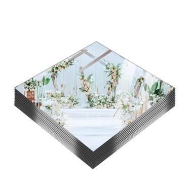 Imagem de Pacote com 12 espelhos quadrados para centros de mesa, bandeja acrílica de 25,4 x 25,4 cm, placas de vela, azulejos de espelho montados na parede, peças centrais de mesa de Natal, decoração de parede