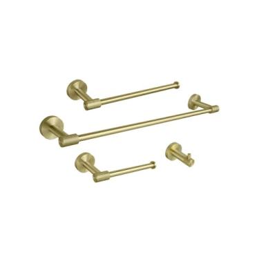 Imagem de Suporte para toalhas de parede em aço inoxidável dourado escovado, suporte para papel higiênico, gancho para roupão, porta-copos, escova de vaso sanitário, acessórios para banheiro, conjunto com 4 pe