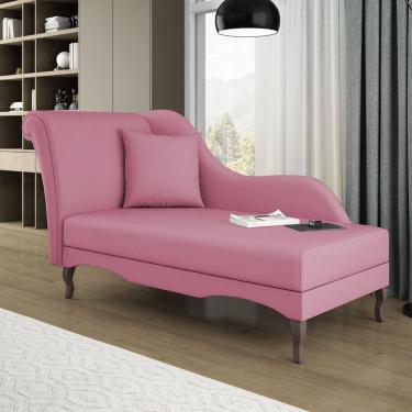 Imagem de Divã Recamier Chaise Longue Valentina Clássico com Pés de Madeira Suede Rosa - Desk Design