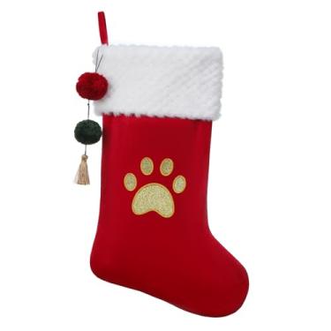 Imagem de Pxniy Meia de Natal de veludo vermelho personalizada de 49,5 cm com iniciais bordadas - meias para lareira, decoração de festa de Natal em família, pata