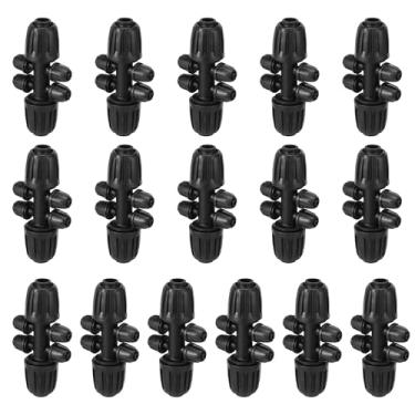 Imagem de 16 peças de encaixe de irrigação por gotejamento, peça de irrigação por gotejamento de 6 vias, encaixe divisor bloqueado antivazamento para jardins, canteiros de flores, estufas