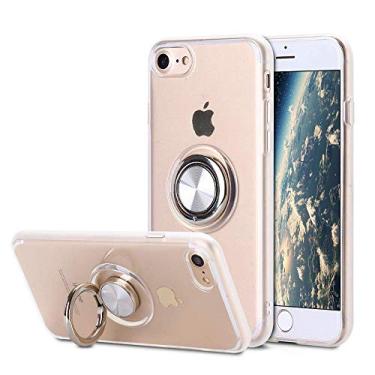 Imagem de SORAKA Capa transparente para iPhone 6 Plus/6S Plus com suporte para anel Capa transparente de TPU macio de ajuste fino com placa de metal para suporte magnético de telefone para carro