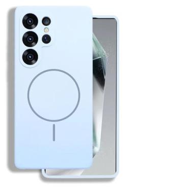 Imagem de HJZSZX Para Samsung S24Ultra Capa de silicone líquido capa protetora magnética sem fio de carregamento macio (para Samsung S24Ultra/azul)