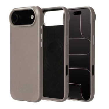 Imagem de alto Capa compatível com iPhone Air 2025, capa magnética de couro italiano compatível com Apple MagSafe, capa protetora contra quedas da série Clop (iPhone Air, 6,5 polegadas, cinza cimento)