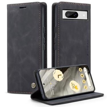 Imagem de Phernykas Capa carteira flip para Google Pixel 8, capa fólio magnética de couro com suporte para cartão, suporte durável - capa protetora de telefone TPU à prova de choque - preta