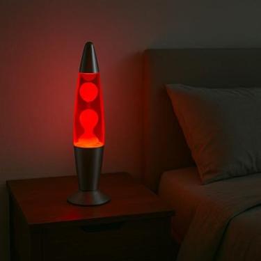 Imagem de Luminária de Mesa Abajur Decorativo Lava Lamp Retrô 34cm com Bolhas Coloridas, Base Prata, 110V/220V(220v,Vermelho)