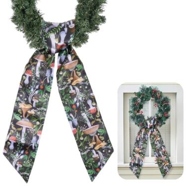Imagem de CRASPIRE Faixa de guirlanda de Natal para porta da frente, planta de cogumelo, faixas pretas de outono para grinaldas, bordado, monograma, quintal, porta, interior, exterior, parede, laço, casa