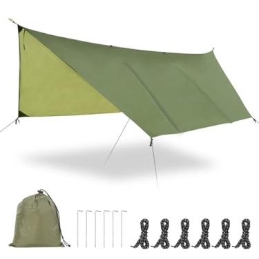 Imagem de FIRINER Lona de rede para barraca de chuva (3,5 x 2,9 m) Lonas grandes ultraleves de acampamento à prova d'água portátil mochila multifuncional capa de chuva para caminhadas ao ar livre, piquenique