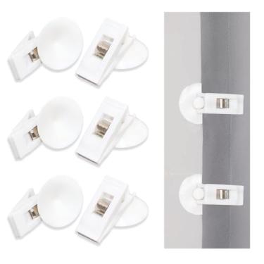 Imagem de DIFENLUN 6 peças de clipes de cortina de chuveiro à prova de vento e respingos com ventosas, suporte de cortina de chuveiro autoadesivo, à prova de vento e respingos, basta pressionar os clipes na