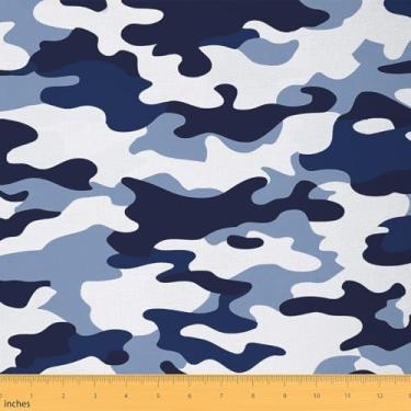 Imagem de Erosebridal Tecido de camuflagem azul da Yard Militarmente à prova d'água, decoração ao ar livre para meninos, jovens, camuflagem, cores abstratas, decoração de estofados, artesanato, patchwork