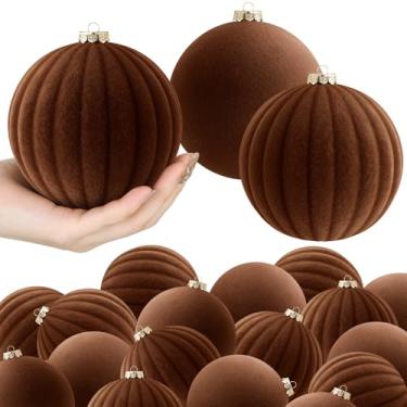 Imagem de Syhood 16 bolas de veludo de 10 cm bolas de Natal de veludo, enfeites de bola de árvore de Natal, bolas de plástico para pendurar em árvore de Natal, guirlanda de casa, decoração de festa de casamento