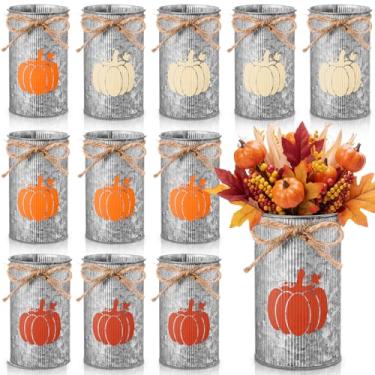 Imagem de Domensi 12 peças de centro de mesa de outono, vasos de abóbora, decoração de Ação de Graças, vasos de metal galvanizado para flores, jarros de pedreiro, suporte de utensílios para outono, casa, Ação