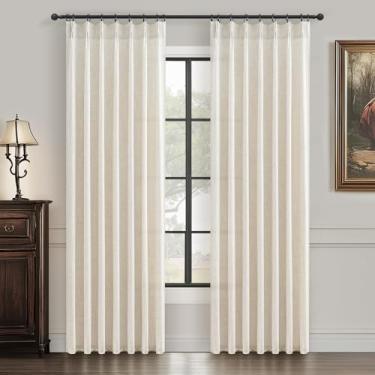 Imagem de Cortinas Pinch Pleat Cream Bege 182 cm para quarto, cortinas de janela translúcidas de linho rústica, filtragem de luz, privacidade, cottagecore, escritório/marquise, cortina traseira (marfim 102 cm L