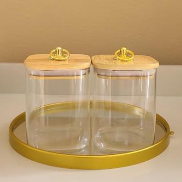 Imagem de Potes de Vidro com Tampa de Bambu Conjunto com 2 Peças para Condimentos e Mantimentos 450ml