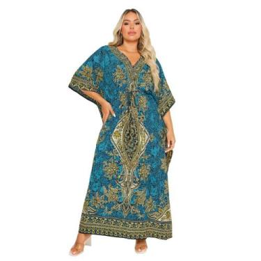 Imagem de Vestido Kaftan Longa Feminino Moda Hippie Boho Ajustável Plus Size - L