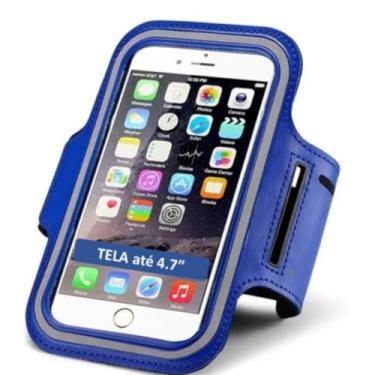 Imagem de Braçadeira Esportiva para Smartphone, Azul, Ajustável, Compatível com Celulares até 6.5 Polegadas, para Corrida, Caminhada, Academia