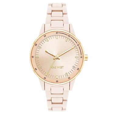 Imagem de Nine West Relógio feminino com pulseira emborrachada, NW/2934, Rosa claro/dourado