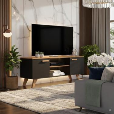 Imagem de Rack para TV até 50 Polegadas, Estante para Sala de Estar com Prateleiras, Modelo Rebeca, Design Moderno (Preto)