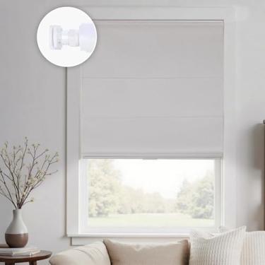 Imagem de HOMEDEMO Persianas romanas sem fio para janela, escurecimento de ambientes, tecido de linho, fácil instalação, blecaute, enrolar, persianas romanas, montagem interna, 89 cm L x 162 cm A, branco