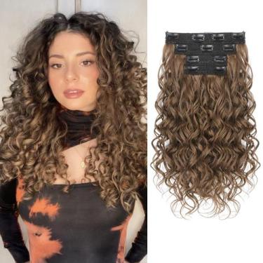 Imagem de Extensões de cabelo REECHO Curly 4 peças, clipe de 40 cm em marrom cla