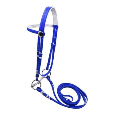 Imagem de YIJU Rédea de cavalo com corda para montaria, cabresto, alça para aulas de trilha, L Blue