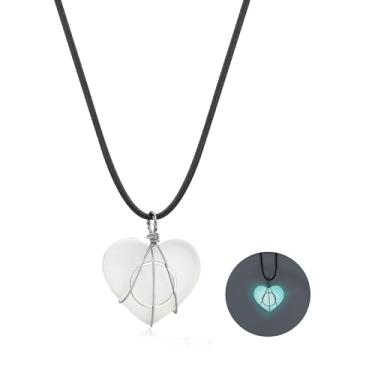 Imagem de BENBIYO Colar de pedra da lua brilhante com coração de lobisomem Willa que brilha no escuro acessórios