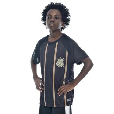 Imagem de Camisa Corinthians Listrada Raglan, Infantil, Preta, 4