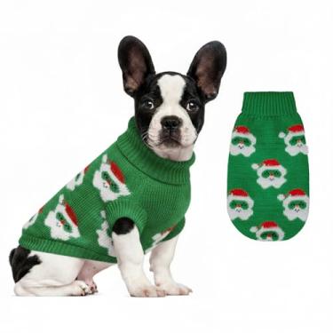 Imagem de Suéter de malha para cães pequenos a grandes, meninos e meninas, suéteres clássicos de Natal para cães de gola rolê, roupas quentes e macias para animais de estimação de Papai Noel para o inverno