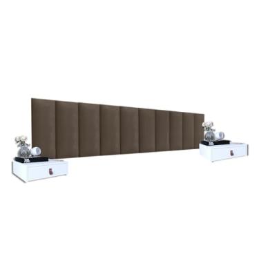 Imagem de Kit 2 Mesas De Cabeceira Mdf 1 Gaveta + 10 Módulos Marrom 45x20 Cabeceira King Size (Branco - Marrom)